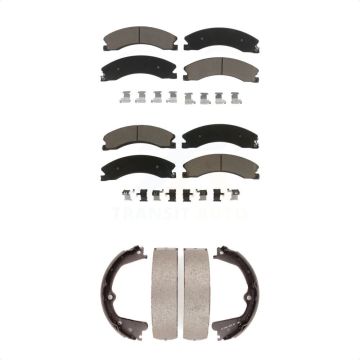 Front Rear Ceramic Brake Pads & Parking Shoe Kit For Nissan NV2500 TITAN XD NV3500 NV1500 KCN-100143