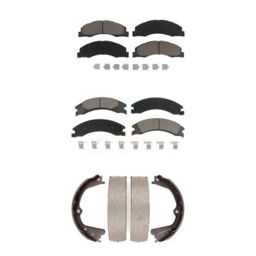 Front Rear Ceramic Brake Pads And Parking Shoes Kit For Ford E-350 Super Duty E-250 E-150 KCN-100144