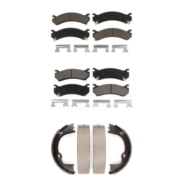 Front Rear Ceramic Brake Pads Parking Shoe Kit For GMC Chevrolet Silverado 2500 HD Sierra KCN-100159
