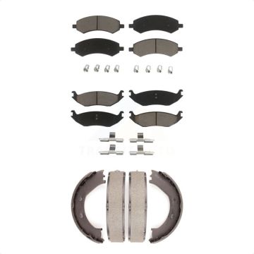 Front Rear Ceramic Brake Pads Parking Shoes Kit For Dodge Ram 1500 Chrysler Aspen Durango KCN-100161