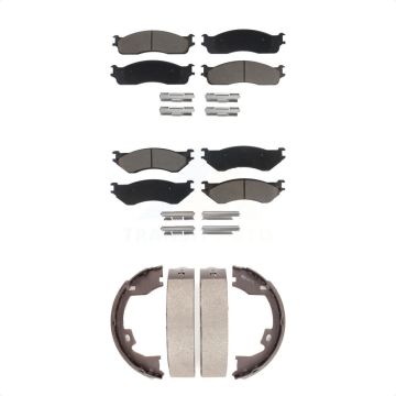 Front Rear Ceramic Brake Pads And Parking Shoes Kit For Dodge Ram 1500 3500 2500 KCN-100162