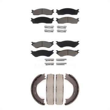 Front Rear Ceramic Brake Pads Parking Shoes Kit For 2008 Dodge Ram 1500 With 5 Lug Wheels KCN-100164
