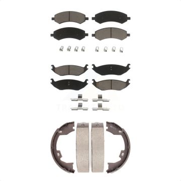 Front Rear Ceramic Brake Pads Parking Shoe Kit For 07-08 Dodge Ram 1500 With 8 Lug Wheels KCN-100165