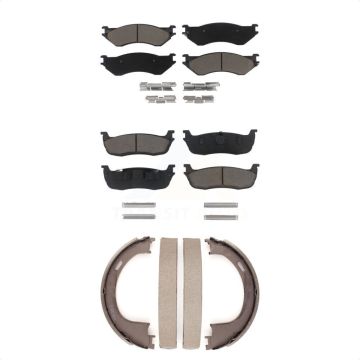 Front Rear Ceramic Brake Pads & Parking Shoe Kit For Ford F-150 Expedition F-250 Heritage KCN-100176