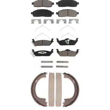 Front Rear Ceramic Brake Pads And Parking Shoes Kit For Ford F-150 Lincoln Mark LT KCN-100177