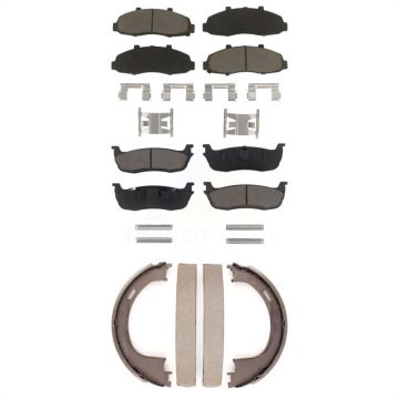 Front Rear Ceramic Brake Pads Parking Shoes Kit For Ford F-150 Heritage Lincoln Blackwood KCN-100178