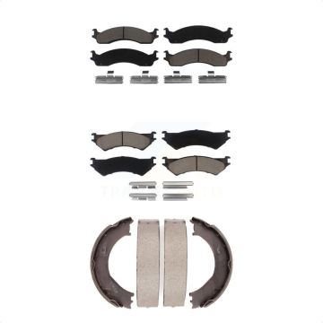 Front Rear Ceramic Brake Pads Parking Shoes Kit For Ford E-350 Super Duty E-250 Econoline KCN-100195