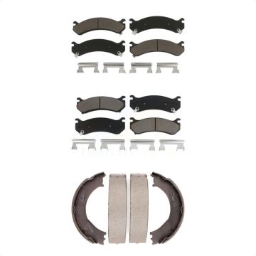 Front Rear Ceramic Brake Pads Parking Shoe Kit For Chevrolet GMC Sierra 2500 HD Silverado KCN-100197