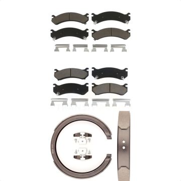 Front Rear Ceramic Brake Pads Parking Shoe Kit For GMC Chevrolet Sierra 2500 HD Silverado KCN-100198