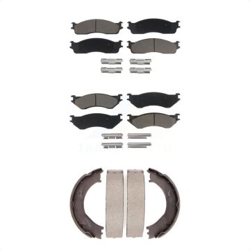 Front Rear Ceramic Brake Pads And Parking Shoes Kit For 2003-2005 Dodge Ram 2500 3500 KCN-100199