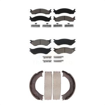 Front Rear Ceramic Brake Pads And Parking Shoes Kit For 2001-2002 Dodge Ram 2500 3500 KCN-100202