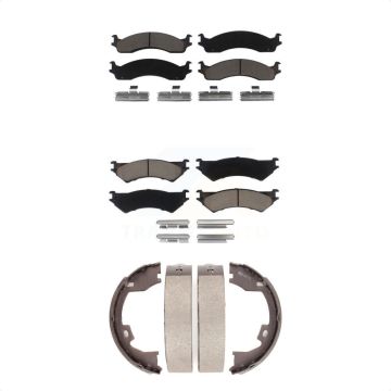 Front Rear Ceramic Brake Pads Parking Shoe Kit For Ford E-350 Super Duty E-250 Club Wagon KCN-100204
