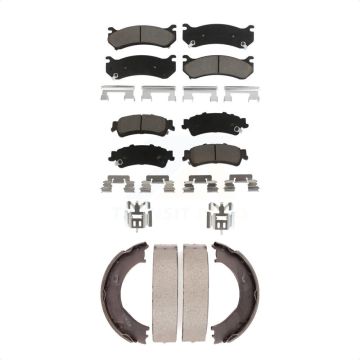 Front Rear Ceramic Brake Pads & Parking Shoes Kit For Chevrolet Silverado 1500 GMC Sierra KCN-100205