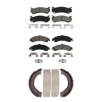 Front Rear Ceramic Brake Pads & Parking Shoes Kit For Chevrolet Silverado 1500 GMC Sierra KCN-100206