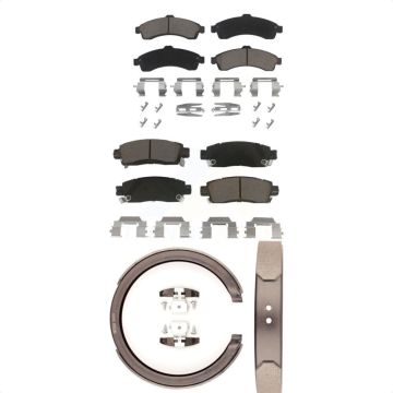 Front Rear Ceramic Brake Pads Parking Shoe Kit For GMC Chevrolet Envoy Trailblazer XL EXT KCN-100213