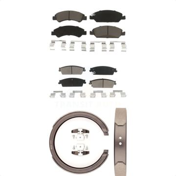 Front Rear Ceramic Brake Pads Parking Shoe Kit For GMC Chevrolet Sierra 1500 Silverado XL KCN-100215