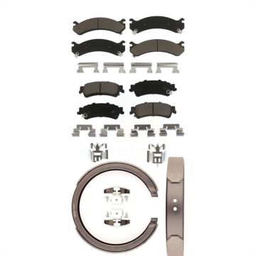 Front Rear Ceramic Brake Pads Parking Shoe Kit For Cadillac DTS DeVille With 8 Lug Wheels KCN-100217
