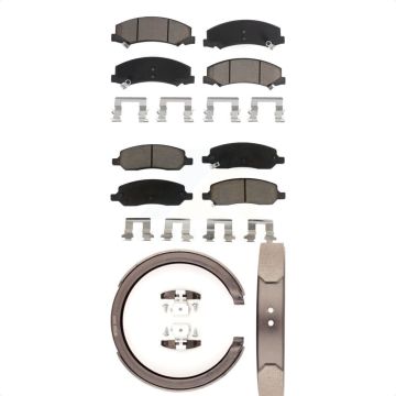 Front Rear Ceramic Brake Pads & Parking Shoe Kit For 06-11 Cadillac DTS With 5 Lug Wheels KCN-100222