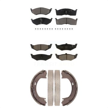 Front Rear Ceramic Brake Pads And Parking Shoes Kit For Neon Dodge Plymouth KCN-100246