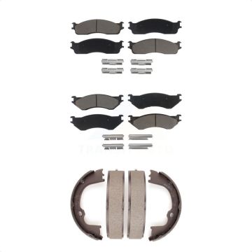 Front Rear Ceramic Brake Pads Parking Shoes Kit For 2007 Dodge Ram 1500 With 5 Lug Wheels KCN-100254