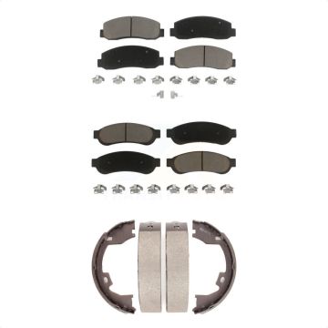 Front Rear Ceramic Brake Pads And Parking Shoes Kit For Ford F-350 Super Duty KCN-100255