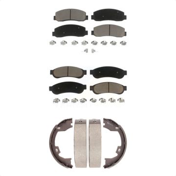 Front Rear Ceramic Brake Pads And Parking Shoes Kit For Ford F-250 Super Duty F-350 F-450 KCN-100256