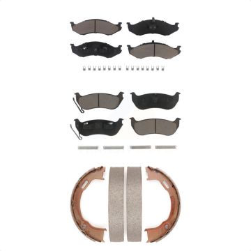Front Rear Ceramic Brake Pads And Parking Shoes Kit For Jeep Wrangler TJ KCN-100272