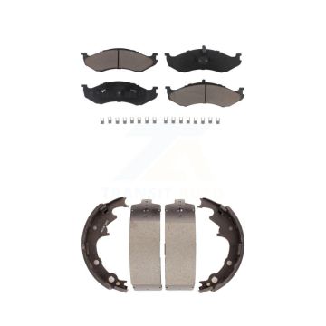 Front Rear Ceramic Brake Pads Drum Shoes Kit For Jeep Wrangler Cherokee Comanche Wagoneer KCN-100305