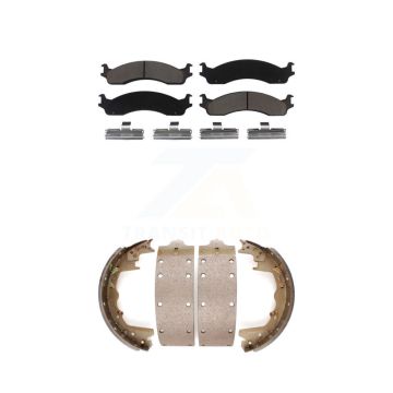 Front Rear Ceramic Brake Pads Drum Shoe Kit For Dodge Ram 2500 Ford F-350 E-350 Econoline KCN-100310