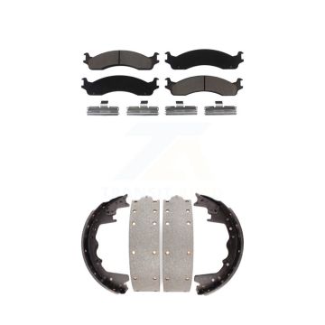 Front Rear Ceramic Brake Pads & Drum Shoes Kit For Ford F-350 F-250 E-350 Econoline E-250 KCN-100314