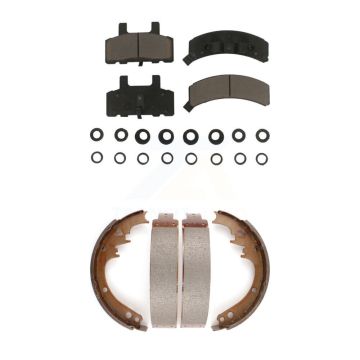 Front Rear Ceramic Brake Pads And Drum Shoes Kit For Dodge Ram 1500 Cadillac DeVille KCN-100322