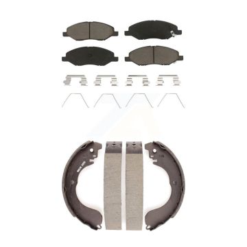 Front Rear Ceramic Brake Pads And Drum Shoes Kit For 2008 Nissan Versa 4-Wheel ABS KCN-100350