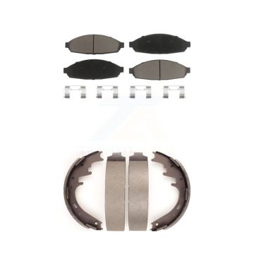 Front Rear Ceramic Brake Pads Drum Shoes Kit For 03-05 Lincoln Town Car With E F-150 Axle KCN-100373
