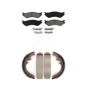 Front Rear Ceramic Brake Pads And Drum Shoes Kit For Ford F-150 Dodge Ram 1500 Van B1500 KCN-100376