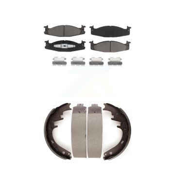 Front Rear Ceramic Brake Pads & Drum Shoes Kit For Ford F-150 Bronco E-150 Econoline Club KCN-100443