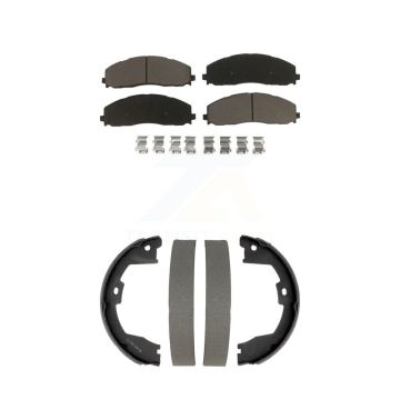 Front Rear Ceramic Brake Pads And Drum Shoes Kit For Ford F-350 Super Duty F-250 F-450 KCN-100776