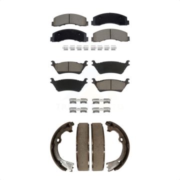 Front Rear Ceramic Brake Pads & Parking Shoe Kit For Ford F-150 With Manual KCN-100786