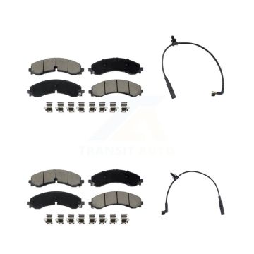Front Rear Ceramic Brake Pad & Wear Sensor Kit For GMC Chevrolet Sierra 2500 HD Silverado KCW-101277