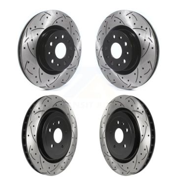 Front Rear Coated Drilled Slotted Disc Brake Rotors Kit For 2017-2019 Cadillac CTS 6.2L KD-100365