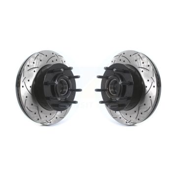 Front Coated Drill Slot Disc Brake Rotor Hub Assembly Pair For Ford F-350 Super Duty F-250 KD-100398