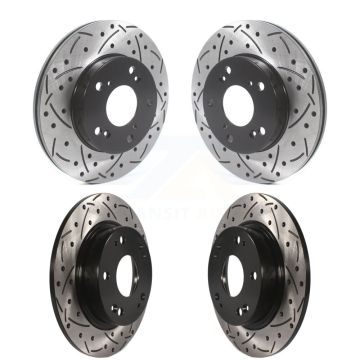 Front Rear Coated Drilled Slotted Disc Brake Rotors Kit For Honda Civic KD-100469