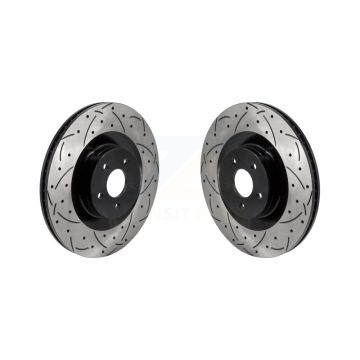 Front Coated Drilled Slotted Disc Brake Rotors Pair For 2016-2018 Ford Focus RS KD-100628