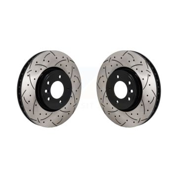 Front Coated Drilled Slotted Disc Brake Rotors Pair For Land Rover Range Sport Discovery KD-100690