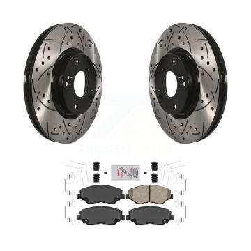 Front Coated Drilled Slot Disc Brake Rotor Ceramic Pad Kit For Honda Civic CR-V Acura ILX KDA-100035