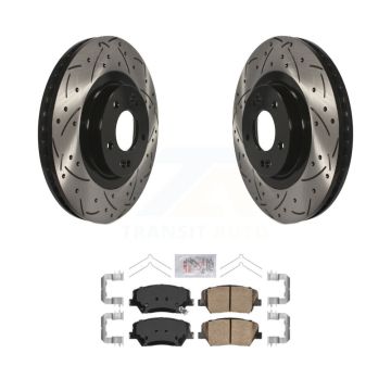 Front Drill Slot Disc Brake Rotors Ceramic Pad Kit For Kia Sorento Hyundai Santa Fe Sport KDA-100095