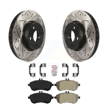Front Coated Drilled Slot Disc Brake Rotor & Semi-Metallic Pad Kit For Mercedes-Benz C300 KDA-100120