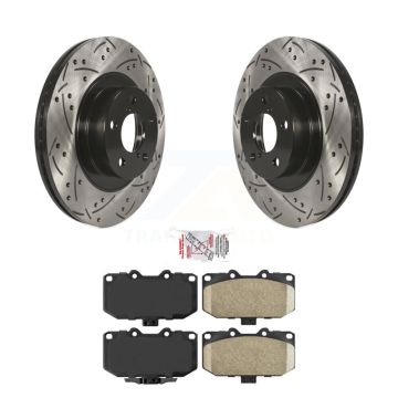Front Coated Drill Slot Disc Brake Rotor Ceramic Pad Kit For 2006-2008 Subaru Impreza WRX KDA-100170