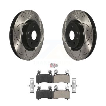 Front Coated Drilled Slot Disc Brake Rotors Semi-Metallic Pad Kit For Chevrolet Camaro SS KDA-100185