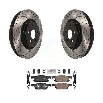 Front Drill Slot Brake Rotor Ceramic Pad Kit For Lincoln Nautilus With Vented Rear Rotors KDA-100225