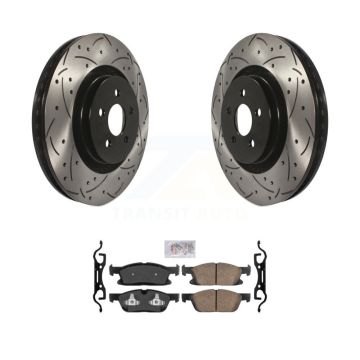 Front Drill Slot Brake Rotor Ceramic Pad Kit For Lincoln Nautilus With Vented Rear Rotors KDA-100226